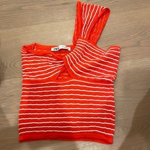 Zara orange and white striped one shoulder crochet top